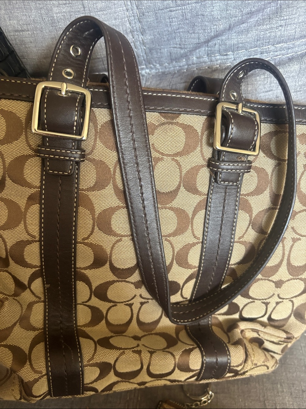 Coach Signature Jacquard Tote Bag Brown + Matching Mini Skinny Wallet 2008 Y2K - Picture 7 of 13